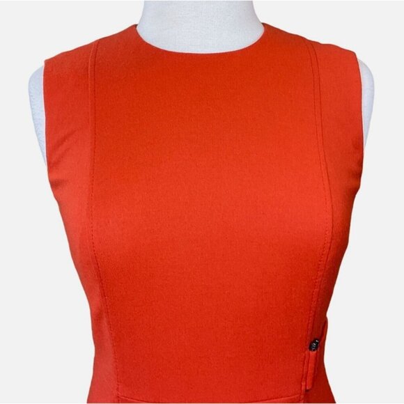 HUGO BOSS Sleeveless Round Neck Paneled Stretch Wool Orange Stretch Wool Dress 6 - Picture 2 of 9